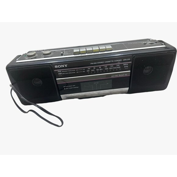 Sony AM/FM Cassette Player Boombox Modal CFS-210 Sound Rider  Black - Picture 1 of 11
